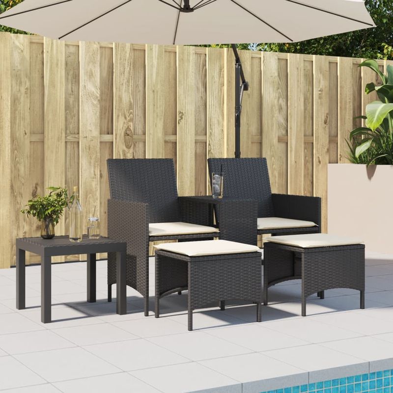Casa si Gradina - Gradina si terasa - Mobilier exterior - Canapele si fotolii gradina - Canapea de gradina cu 2 locuri cu masa si scaune negru poliratan - Infinity.ro