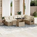 Casa si Gradina - Gradina si terasa - Mobilier exterior - Seturi mobila gradina - Set canapele de gradina, 9 piese, cu perne, bej, poliratan - Infinity.ro