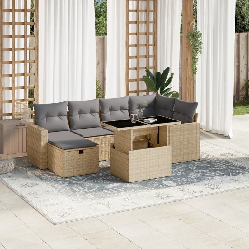 Casa si Gradina - Gradina si terasa - Mobilier exterior - Seturi mobila gradina - Set canapele de gradina, 7 piese, cu perne, bej, poliratan - Infinity.ro
