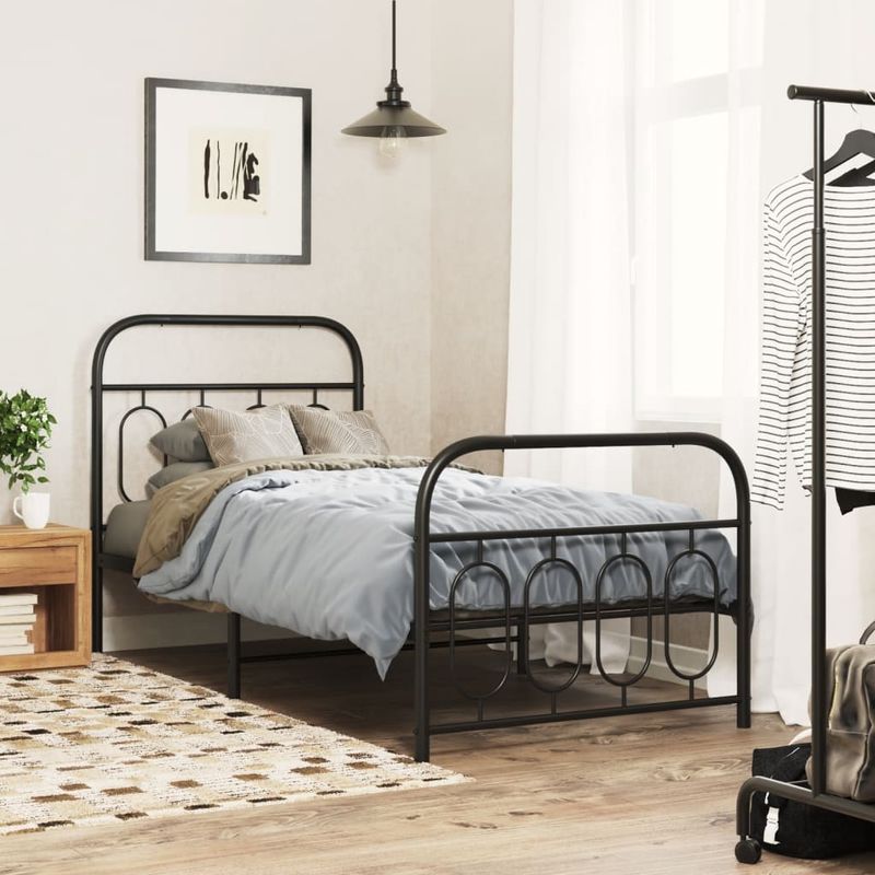 Casa si Gradina - Mobilier - Paturi si accesorii - Paturi - Cadru pat metalic cu tablii de cap/picioare, negru, 80x200 cm - Infinity.ro