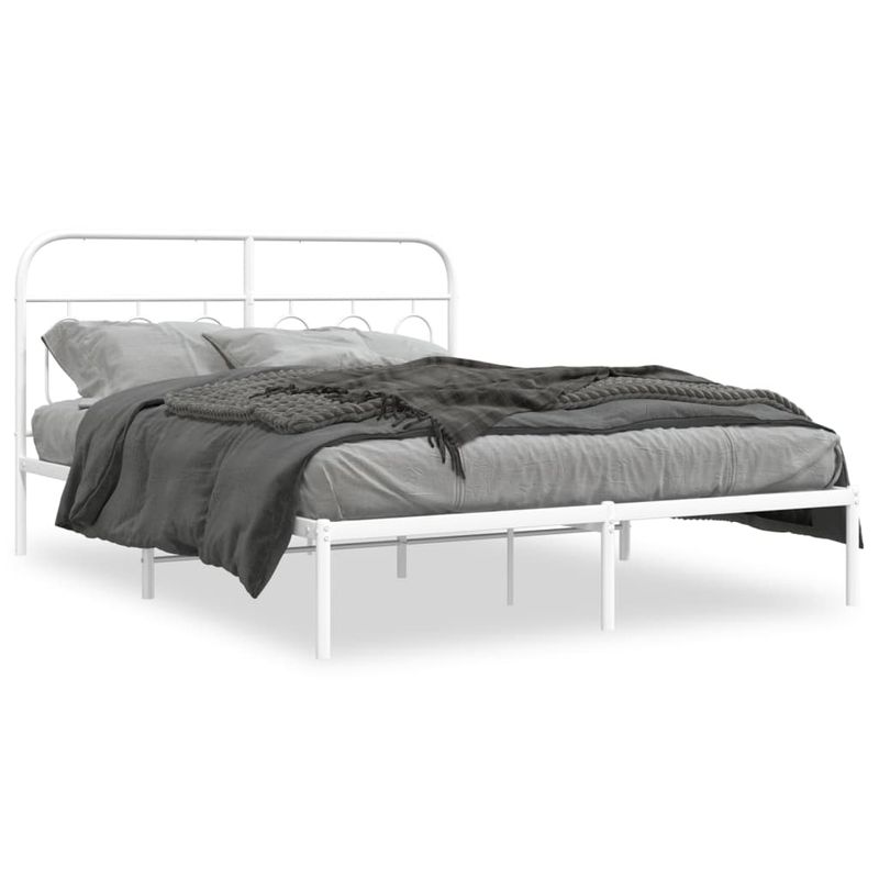 Casa si Gradina - Mobilier - Paturi si accesorii - Paturi - Cadru de pat metalic cu tablie, alb, 140x190 cm - Infinity.ro