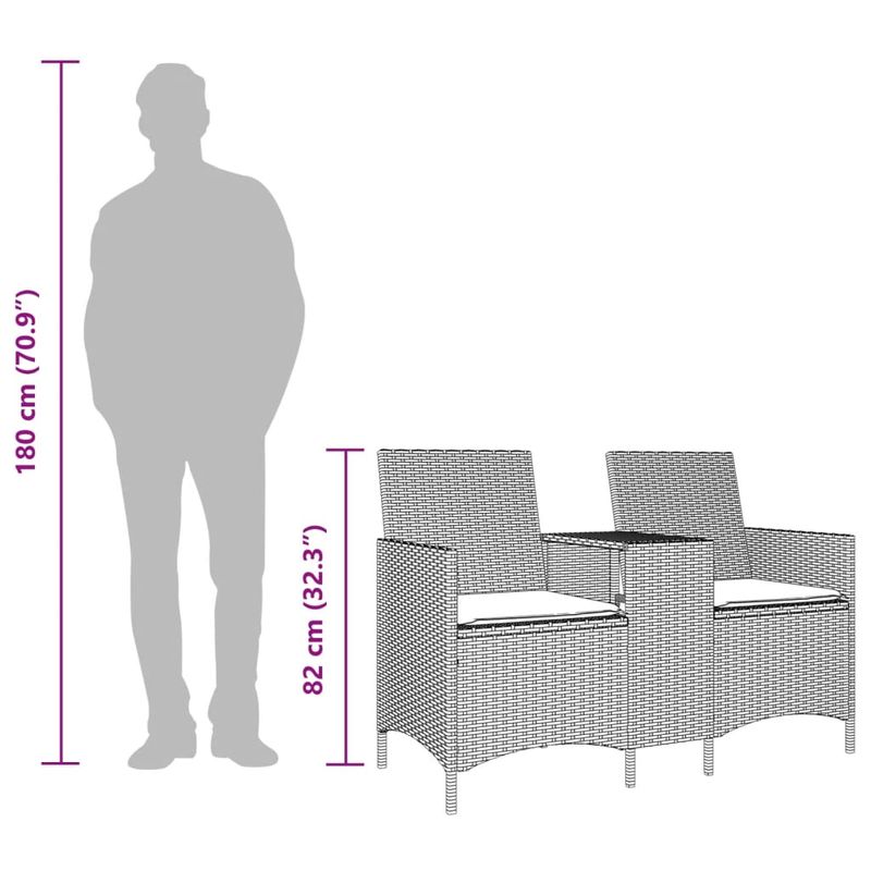 Casa si Gradina - Gradina si terasa - Mobilier exterior - Canapele si fotolii gradina - Canapea de gradina cu 2 locuri cu masa/perne, gri, poliratan - Infinity.ro