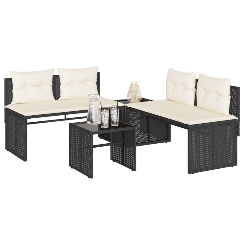Casa si Gradina - Gradina si terasa - Mobilier exterior - Seturi mobila gradina - Set mobilier de gradina cu perne, 4 piese, negru, poliratan - Infinity.ro
