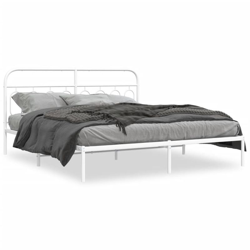 Casa si Gradina - Mobilier - Paturi si accesorii - Paturi - Cadru de pat metalic cu tablie, alb, 193x203 cm - Infinity.ro