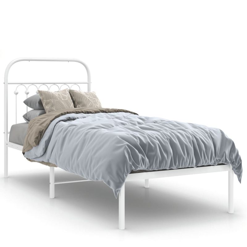 Casa si Gradina - Mobilier - Paturi si accesorii - Paturi - Cadru de pat metalic cu tablie, alb, 75x190 cm - Infinity.ro