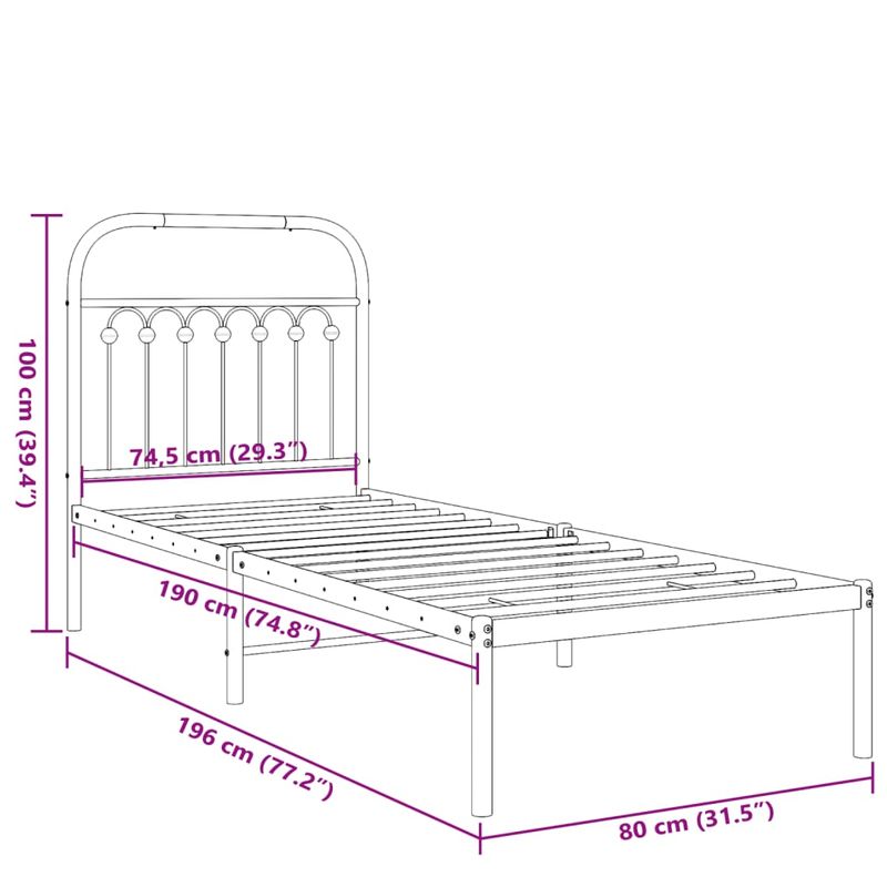 Casa si Gradina - Mobilier - Paturi si accesorii - Paturi - Cadru de pat metalic cu tablie, alb, 75x190 cm - Infinity.ro