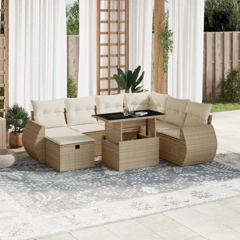 Casa si Gradina - Gradina si terasa - Mobilier exterior - Seturi mobila gradina - Set canapele de gradina, 8 piese, cu perne, bej, poliratan - Infinity.ro