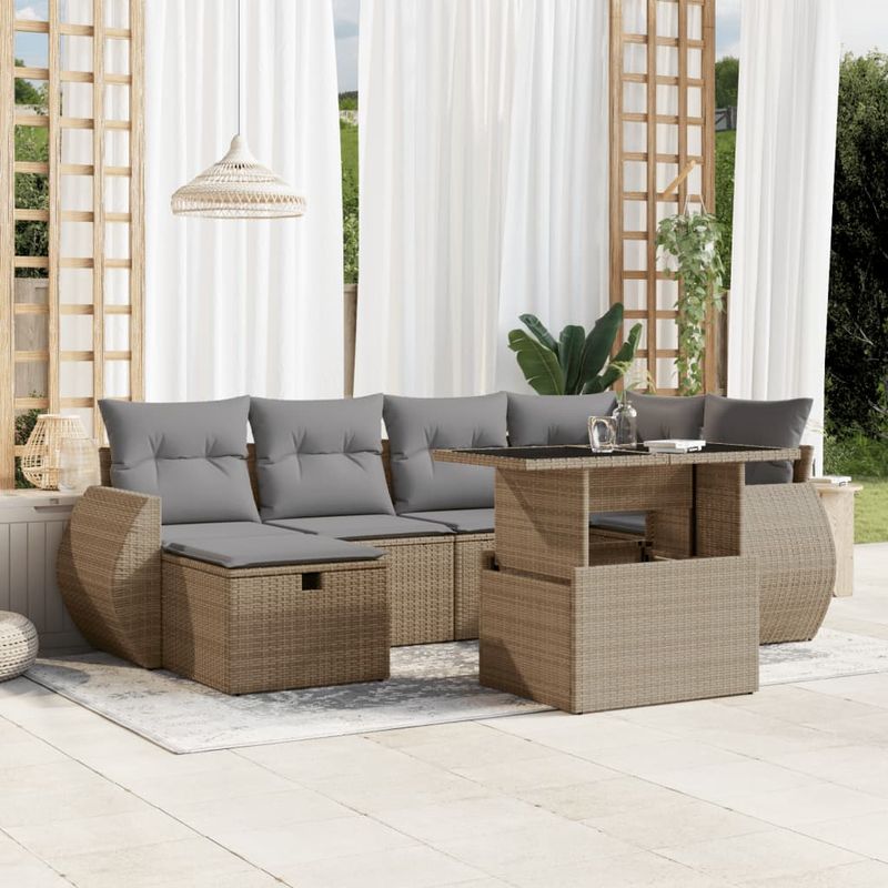 Casa si Gradina - Gradina si terasa - Mobilier exterior - Seturi mobila gradina - Set canapele de gradina, 7 piese, cu perne, bej, poliratan - Infinity.ro
