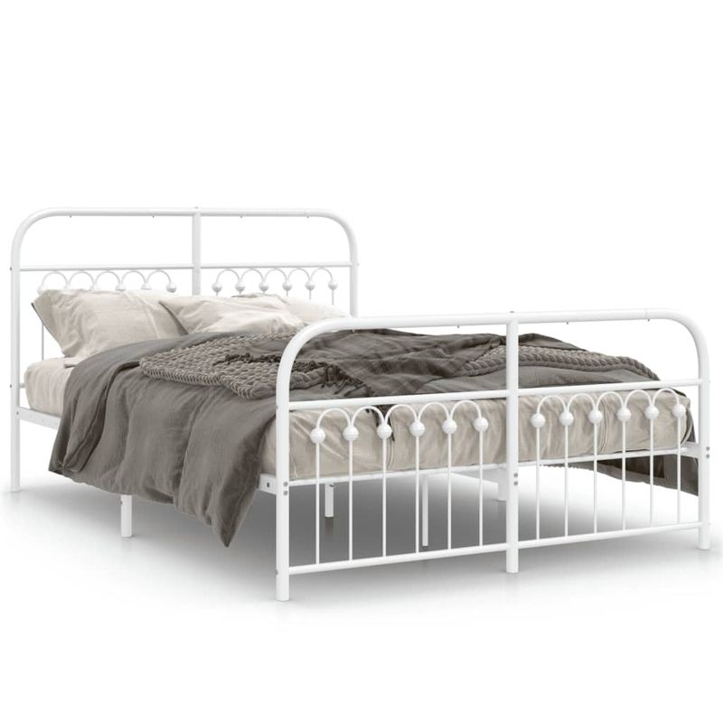 Casa si Gradina - Mobilier - Paturi si accesorii - Paturi - Cadru de pat metalic cu tablie de cap/picioare, alb, 137x190 cm - Infinity.ro