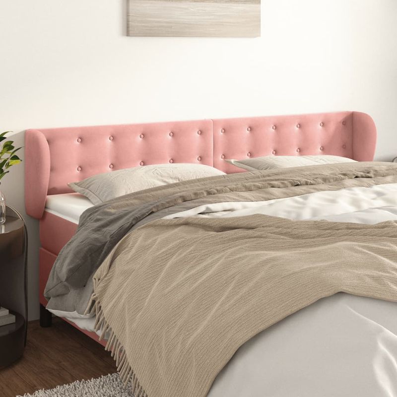 Casa si Gradina - Mobilier - Paturi si accesorii - Accesorii paturi - Tablie de pat cu aripioare roz 183x23x78/88 cm catifea - Infinity.ro
