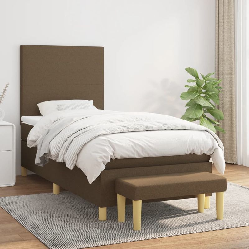Casa si Gradina - Mobilier - Paturi si accesorii - Paturi - Pat box spring cu saltea, maro inchis, 90x190 cm, textil - Infinity.ro