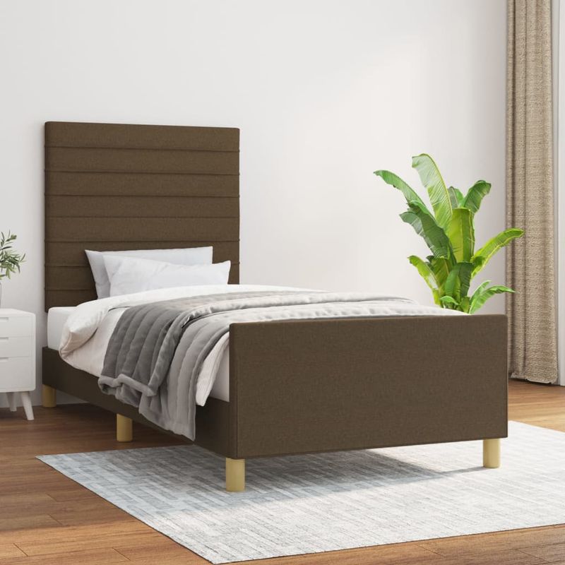 Casa si Gradina - Mobilier - Paturi si accesorii - Paturi - Cadru de pat cu tablie, maro inchis, 90x200 cm, textil - Infinity.ro