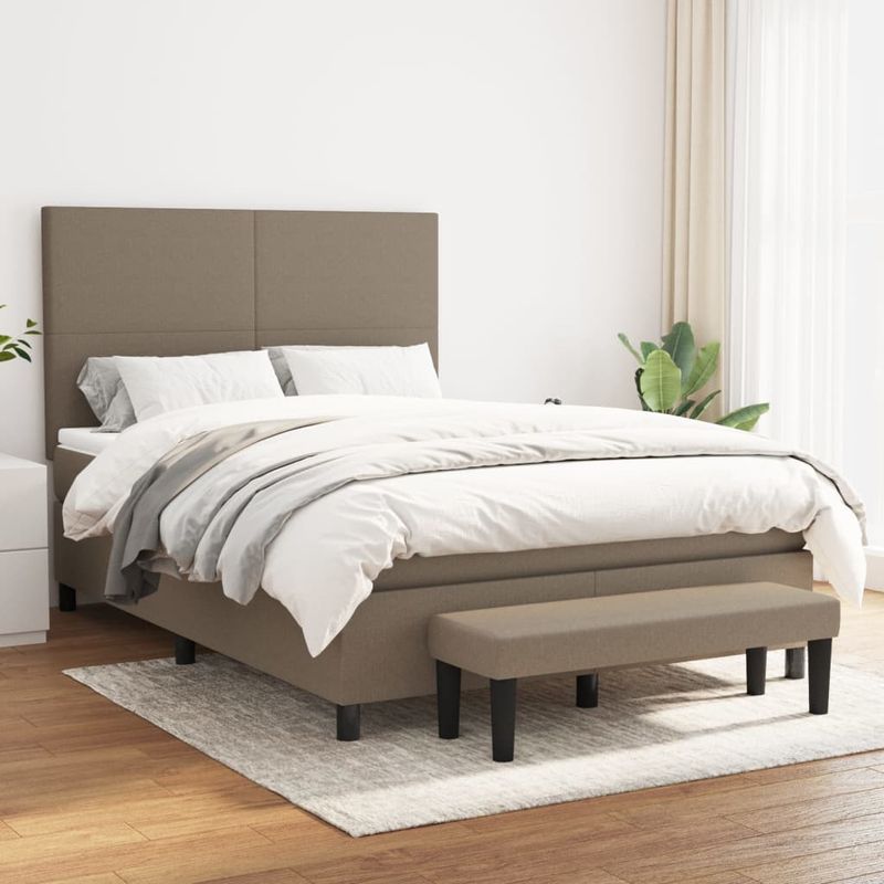 Casa si Gradina - Mobilier - Paturi si accesorii - Paturi - Pat box spring cu saltea, gri taupe, 140x200 cm, textil - Infinity.ro