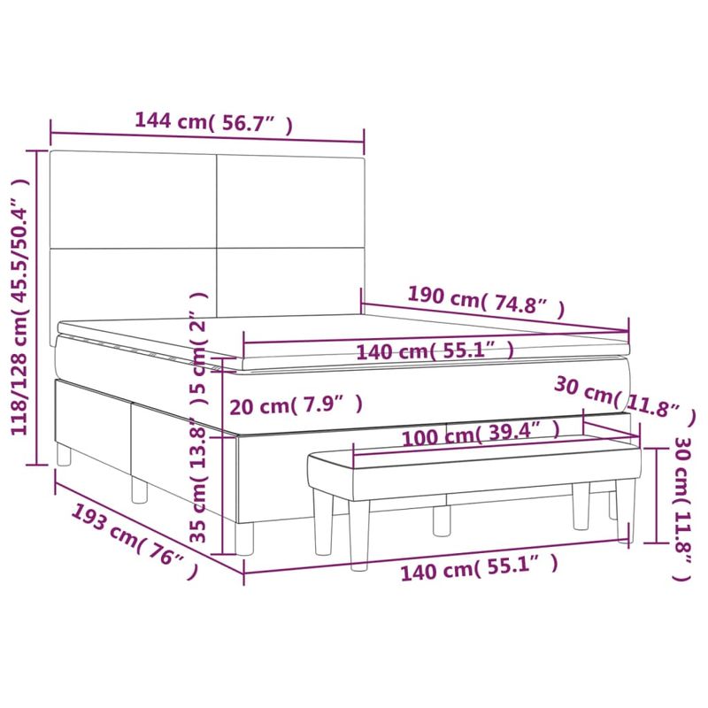 Casa si Gradina - Mobilier - Paturi si accesorii - Paturi - Pat box spring cu saltea, gri taupe, 140x200 cm, textil - Infinity.ro