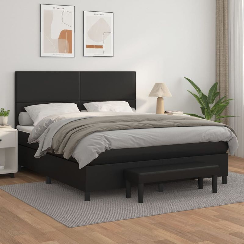 Casa si Gradina - Mobilier - Paturi si accesorii - Paturi - Pat box spring cu saltea, negru, 160x200 cm, piele ecologica - Infinity.ro