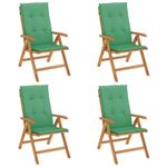 Casa si Gradina - Gradina si terasa - Mobilier exterior - Scaune si sezlonguri gradina - Scaune de gradina rabatabile cu perne, 4 buc., lemn masiv tec, verde, mărime 120x50x3 cm - Infinity.ro