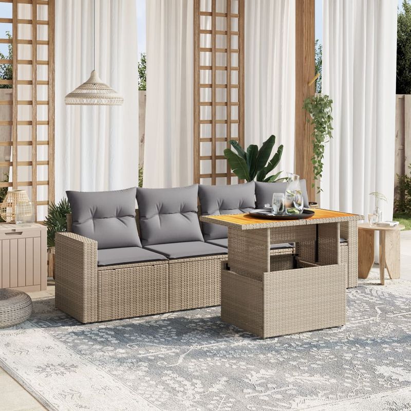 Casa si Gradina - Gradina si terasa - Mobilier exterior - Seturi mobila gradina - Set canapele de gradina cu perne, 5 piese, bej, poliratan - Infinity.ro