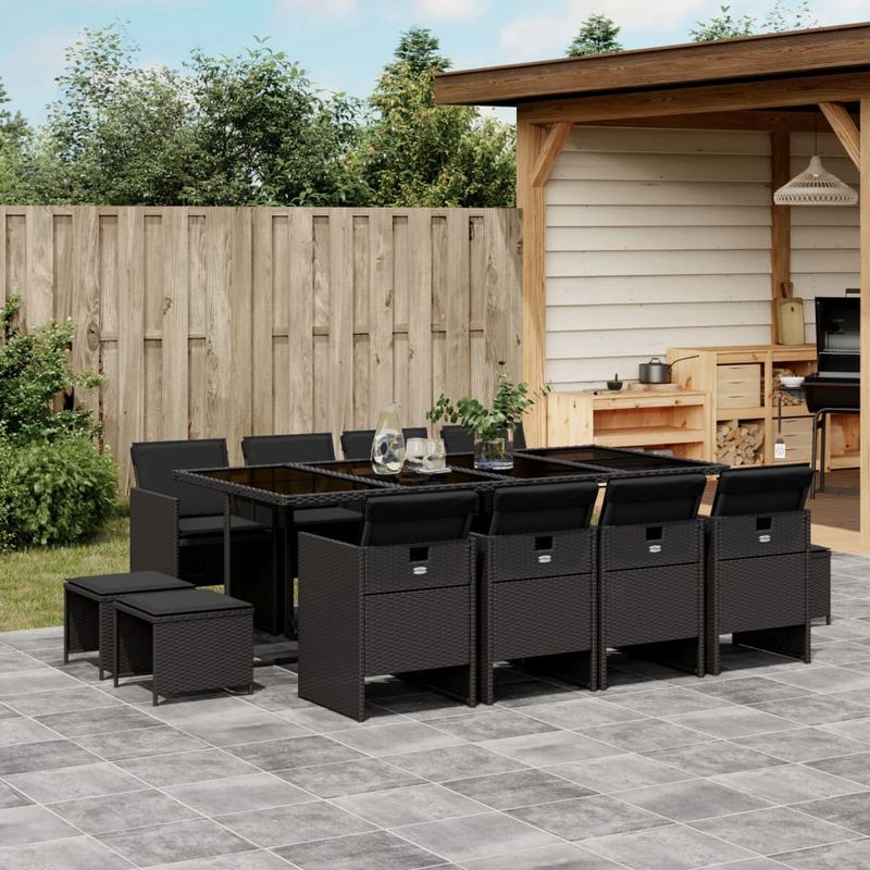 Casa si Gradina - Gradina si terasa - Mobilier exterior - Seturi mobila gradina - Set mobilier de gradina cu perne, 13 piese, negru, poliratan - Infinity.ro