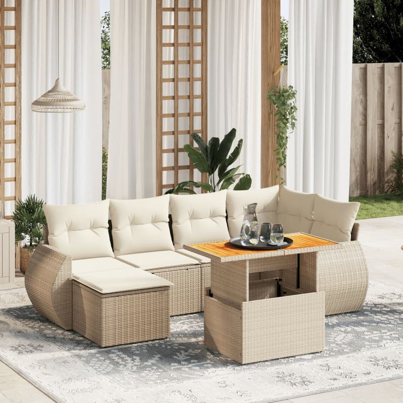 Casa si Gradina - Gradina si terasa - Mobilier exterior - Seturi mobila gradina - Set canapele de gradina, 7 piese, cu perne, bej, poliratan - Infinity.ro