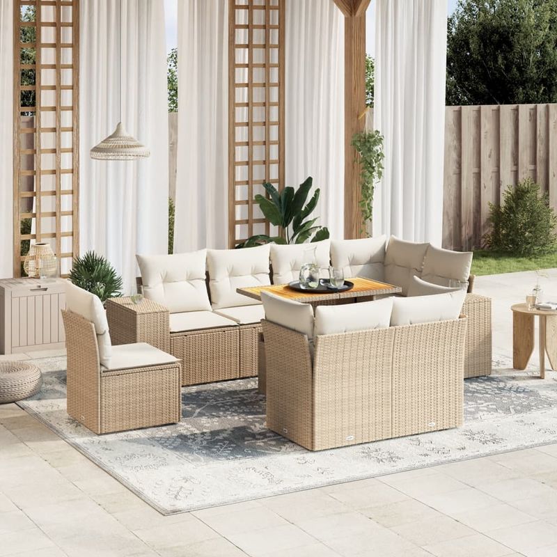 Casa si Gradina - Gradina si terasa - Mobilier exterior - Seturi mobila gradina - Set canapele de gradina, 9 piese, cu perne, bej, poliratan - Infinity.ro