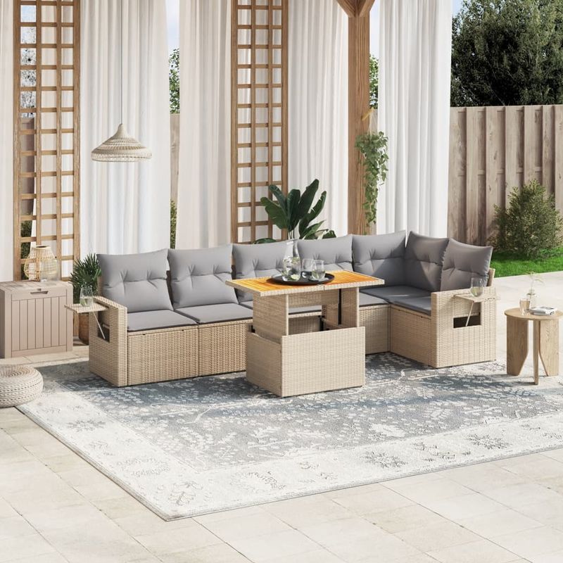 Casa si Gradina - Gradina si terasa - Mobilier exterior - Seturi mobila gradina - Set canapele de gradina, 7 piese, cu perne, bej, poliratan - Infinity.ro