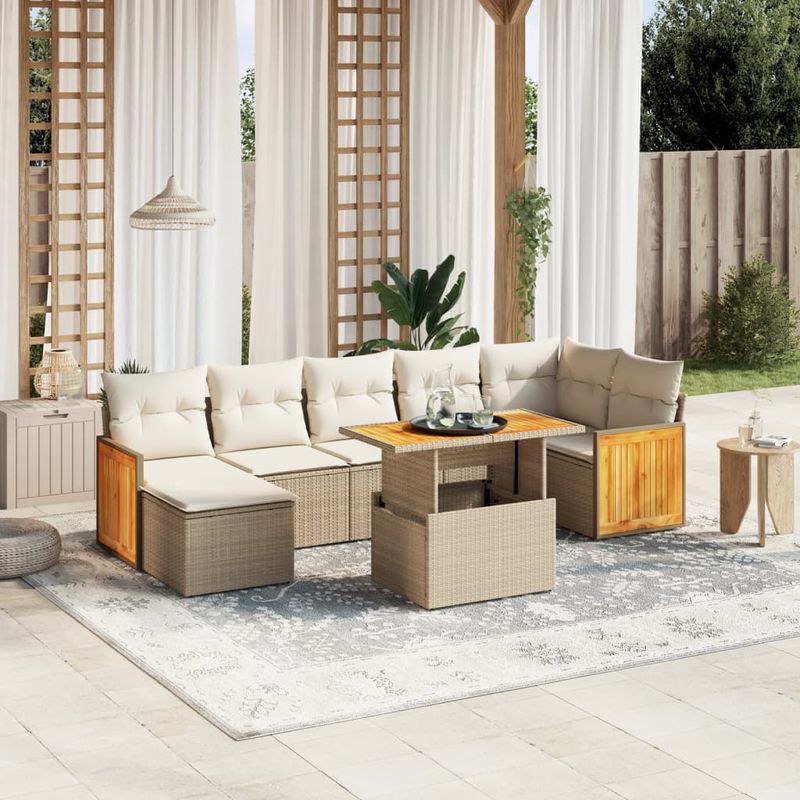 Casa si Gradina - Gradina si terasa - Mobilier exterior - Seturi mobila gradina - Set canapele de gradina, 8 piese, cu perne, bej, poliratan - Infinity.ro