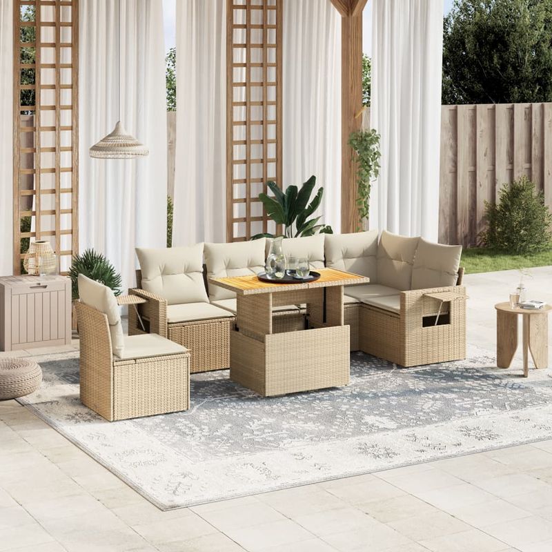Casa si Gradina - Gradina si terasa - Mobilier exterior - Seturi mobila gradina - Set canapele de gradina, 7 piese, cu perne, bej, poliratan - Infinity.ro