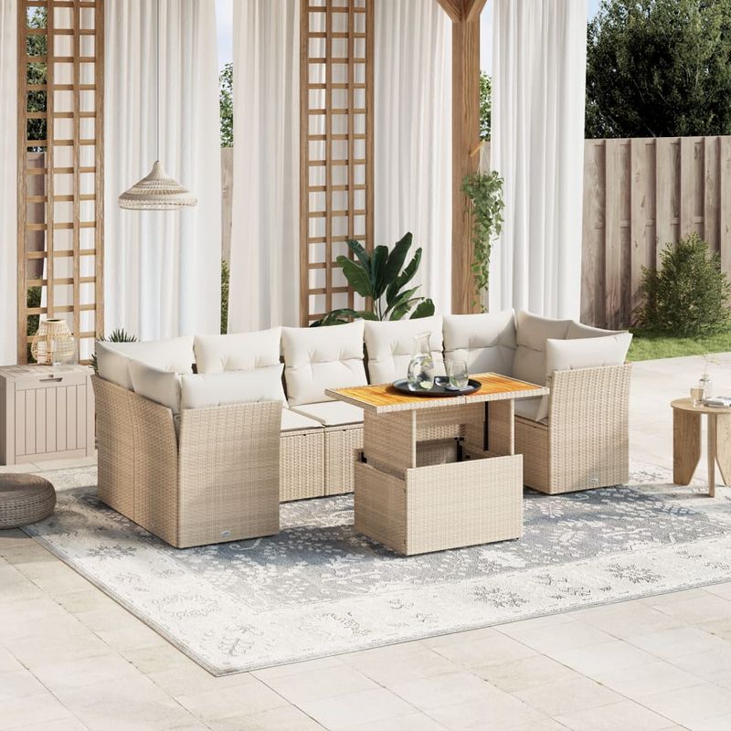 Casa si Gradina - Gradina si terasa - Mobilier exterior - Seturi mobila gradina - Set canapele de gradina, 8 piese, cu perne, bej, poliratan - Infinity.ro