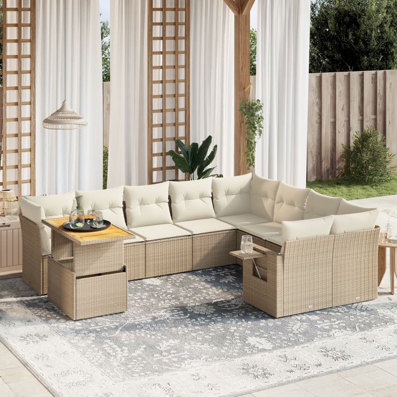 Casa si Gradina - Gradina si terasa - Mobilier exterior - Seturi mobila gradina - Set canapele de gradina cu perne, 10 piese, bej, poliratan - Infinity.ro