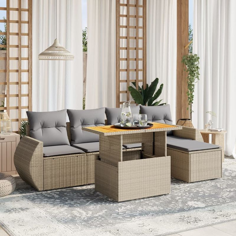 Casa si Gradina - Gradina si terasa - Mobilier exterior - Seturi mobila gradina - Set canapele de gradina cu perne, 6 piese, bej, poliratan - Infinity.ro