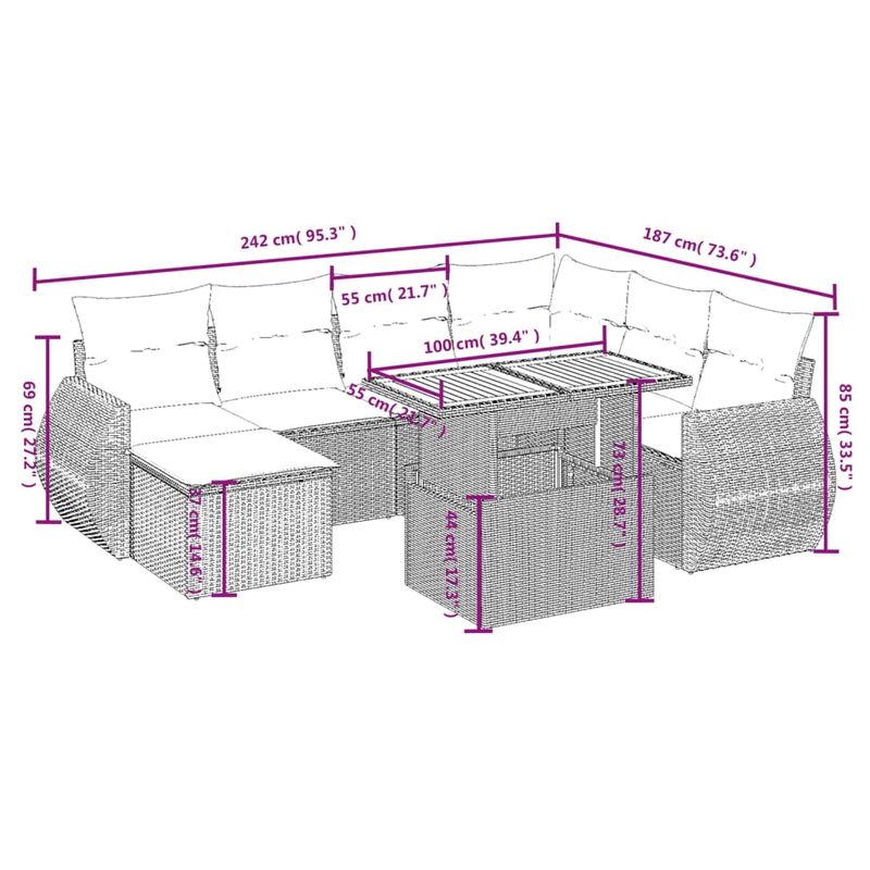 Casa si Gradina - Gradina si terasa - Mobilier exterior - Seturi mobila gradina - Set canapele de gradina, 8 piese, cu perne, bej, poliratan - Infinity.ro