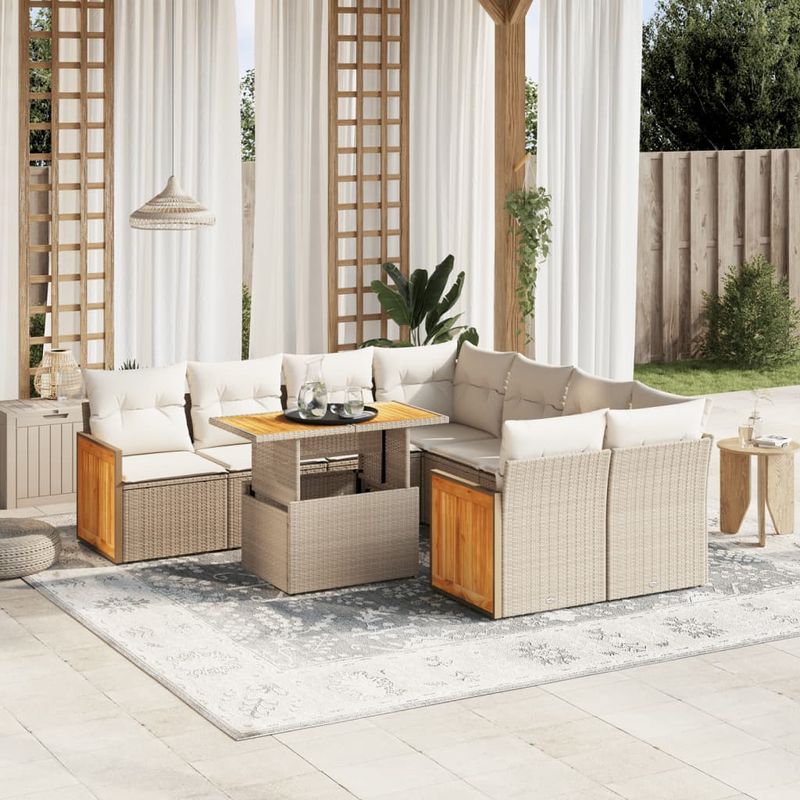 Casa si Gradina - Gradina si terasa - Mobilier exterior - Seturi mobila gradina - Set canapele de gradina, 9 piese, cu perne, bej, poliratan - Infinity.ro