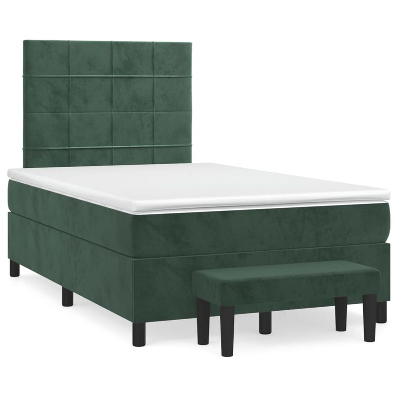 Casa si Gradina - Mobilier - Paturi si accesorii - Paturi - Pat box spring cu saltea, verde inchis, 120x190 cm, catifea - Infinity.ro