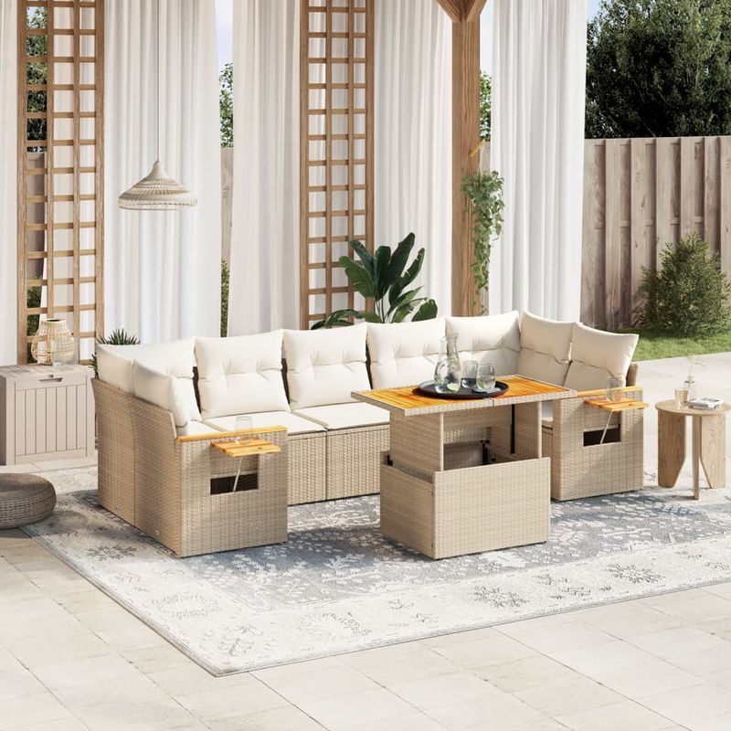 Casa si Gradina - Gradina si terasa - Mobilier exterior - Seturi mobila gradina - Set canapele de gradina, 8 piese, cu perne, bej, poliratan - Infinity.ro