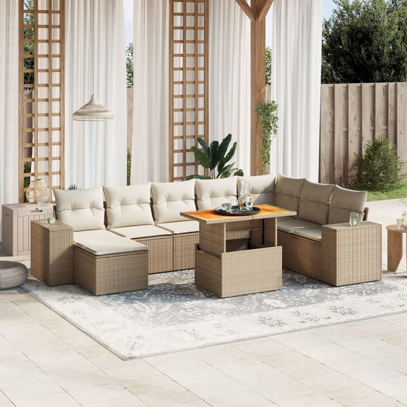 Casa si Gradina - Gradina si terasa - Mobilier exterior - Seturi mobila gradina - Set canapele de gradina, 9 piese, cu perne, bej, poliratan - Infinity.ro