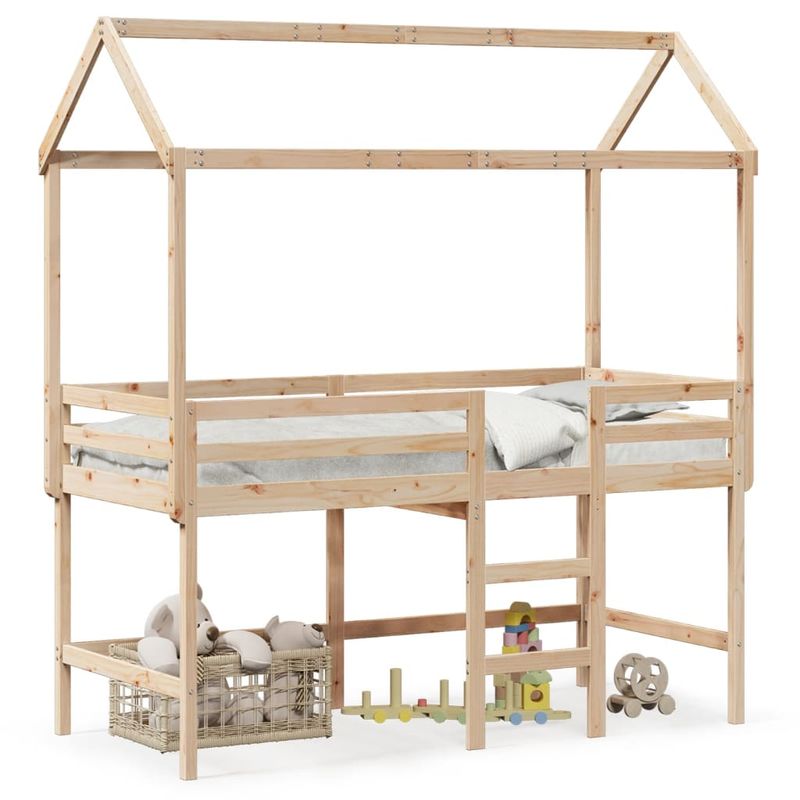 Casa si Gradina - Mobilier - Paturi si accesorii - Paturi - Pat etajat cu scara si acoperis, alb, 90x190 cm, lemn masiv pin - Infinity.ro
