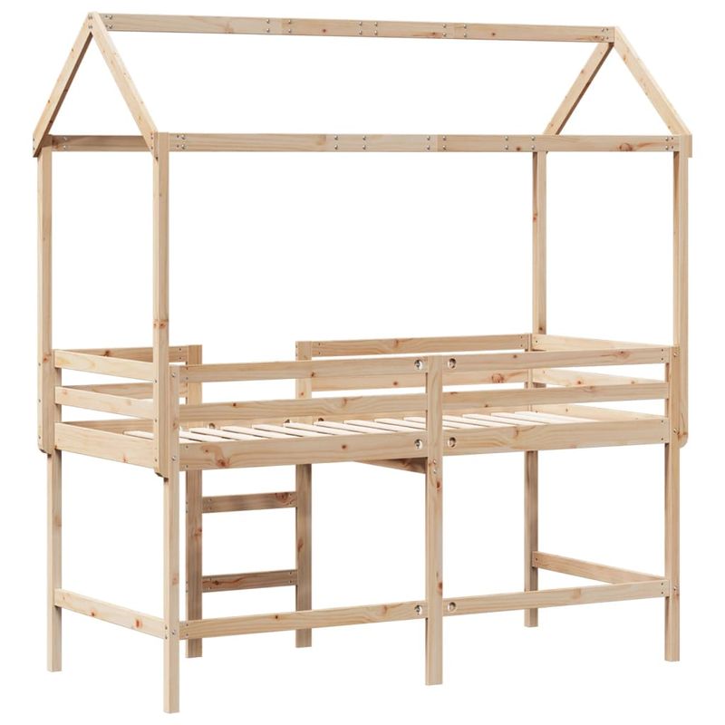 Casa si Gradina - Mobilier - Paturi si accesorii - Paturi - Pat etajat cu scara si acoperis, alb, 90x190 cm, lemn masiv pin - Infinity.ro