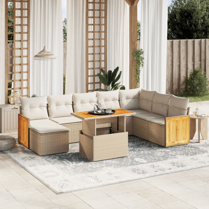 Casa si Gradina - Gradina si terasa - Mobilier exterior - Seturi mobila gradina - Set canapele de gradina, 9 piese, cu perne, bej, poliratan - Infinity.ro