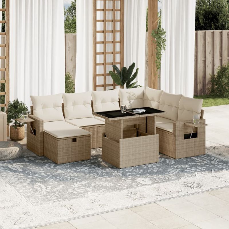 Casa si Gradina - Gradina si terasa - Mobilier exterior - Seturi mobila gradina - Set canapele de gradina, 8 piese, cu perne, bej, poliratan - Infinity.ro