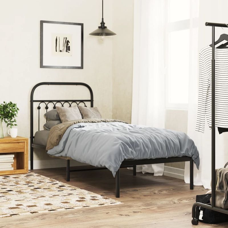Casa si Gradina - Mobilier - Paturi si accesorii - Paturi - Cadru de pat metalic cu tablie, negru, 80x200 cm - Infinity.ro