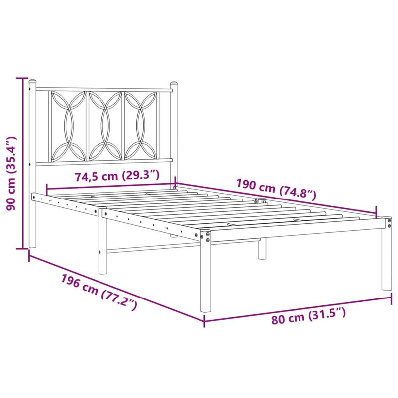Casa si Gradina - Mobilier - Paturi si accesorii - Paturi - Cadru de pat metalic cu tablie, negru, 75x190 cm - Infinity.ro