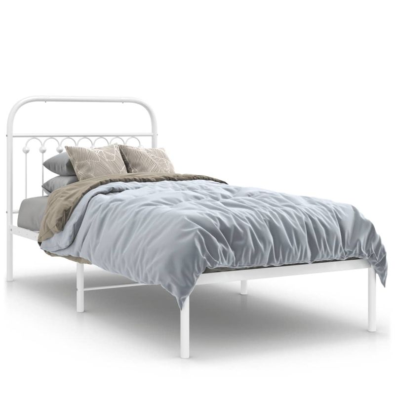 Casa si Gradina - Mobilier - Paturi si accesorii - Paturi - Cadru de pat metalic cu tablie, alb, 90x190 cm - Infinity.ro