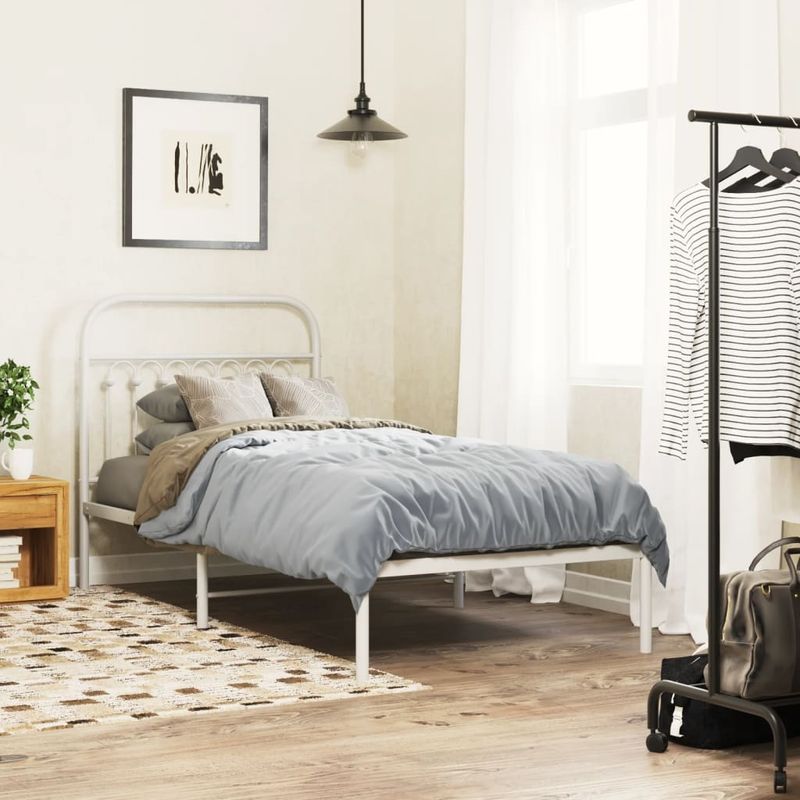 Casa si Gradina - Mobilier - Paturi si accesorii - Paturi - Cadru de pat metalic cu tablie, alb, 90x190 cm - Infinity.ro