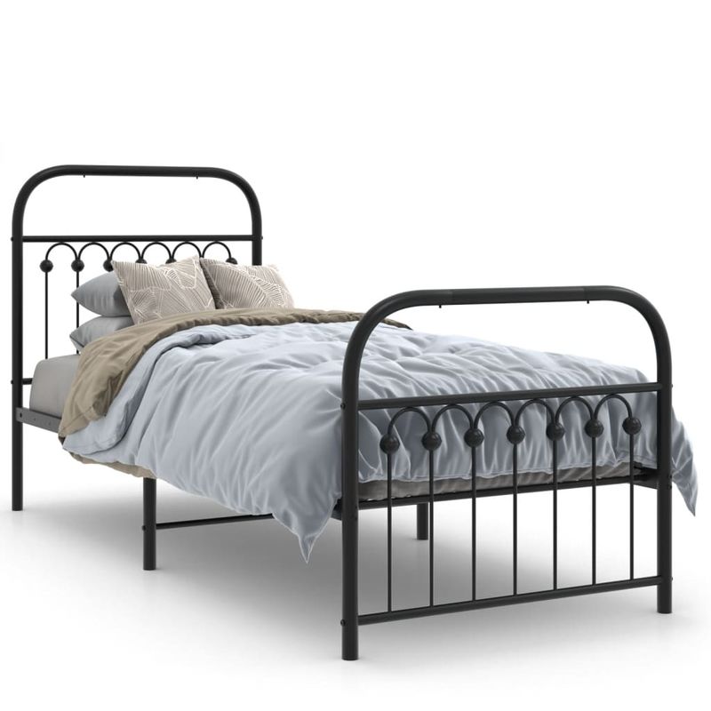 Casa si Gradina - Mobilier - Paturi si accesorii - Paturi - Cadru pat metalic cu tablii de cap/picioare, negru, 75x190 cm - Infinity.ro