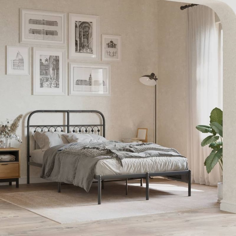 Casa si Gradina - Mobilier - Paturi si accesorii - Paturi - Cadru de pat metalic cu tablie, negru, 120x200 cm - Infinity.ro