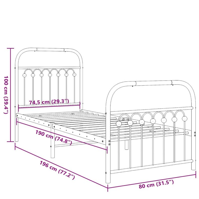 Casa si Gradina - Mobilier - Paturi si accesorii - Paturi - Cadru pat metalic cu tablii de cap/picioare, negru, 75x190 cm - Infinity.ro
