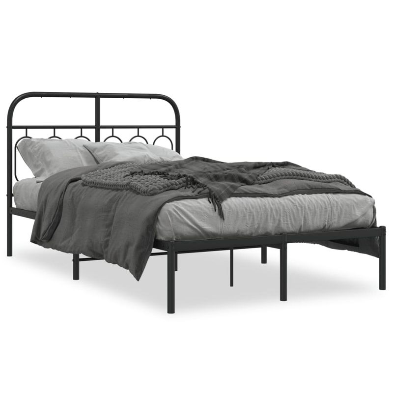 Casa si Gradina - Mobilier - Paturi si accesorii - Paturi - Cadru de pat metalic cu tablie, negru, 120x200 cm - Infinity.ro