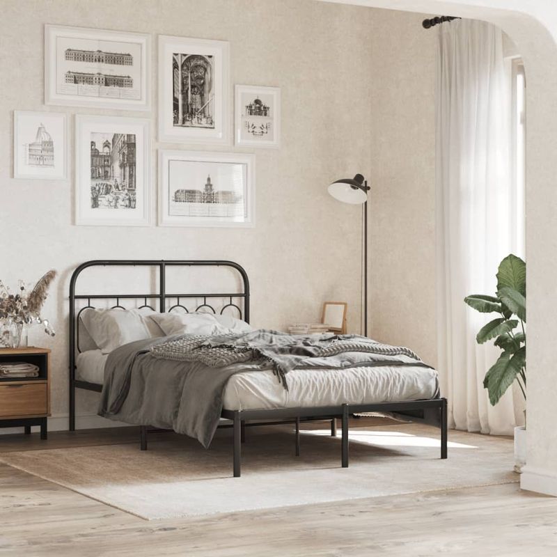 Casa si Gradina - Mobilier - Paturi si accesorii - Paturi - Cadru de pat metalic cu tablie, negru, 120x200 cm - Infinity.ro