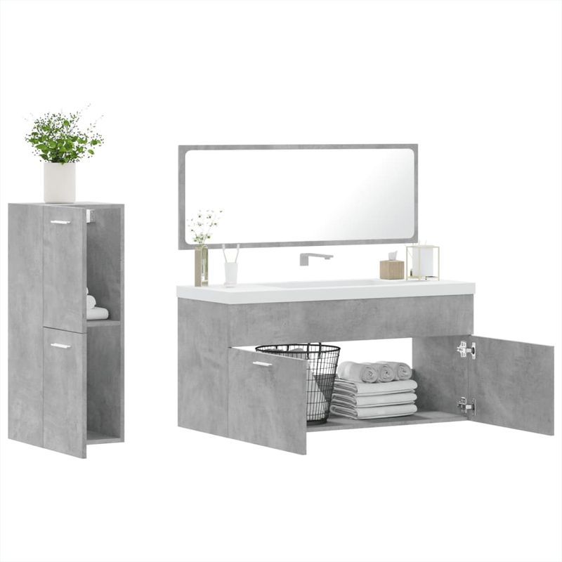 Casa si Gradina - Mobilier - Seturi de mobilier - Seturi baie - Set mobilier de baie, 3 piese, gri beton, lemn compozit - Infinity.ro