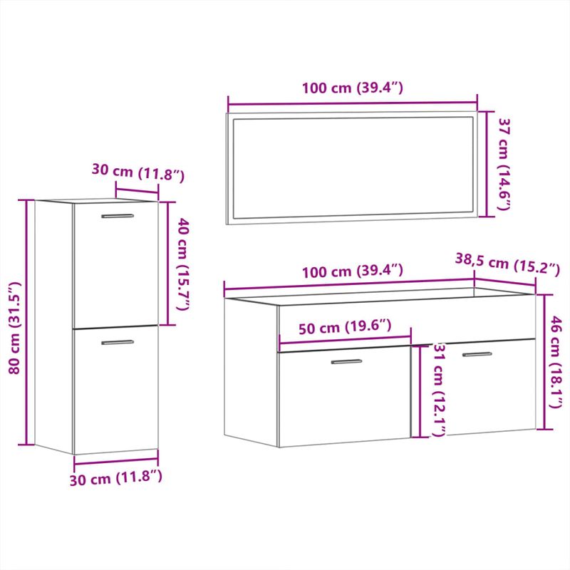 Casa si Gradina - Mobilier - Seturi de mobilier - Seturi baie - Set mobilier de baie, 3 piese, gri beton, lemn compozit - Infinity.ro